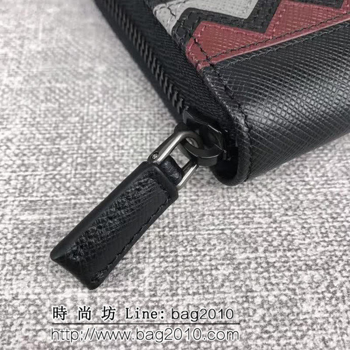 PRADA普拉達 專櫃最新款式 頂級原單十字紋牛皮 男士單拉鏈錢包 2ML317 DD1292